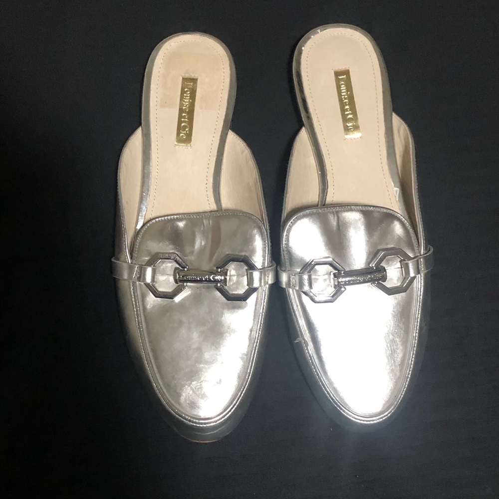 Louise et Cie Women’s Silver Metallic Slip-On Loafer Mules, Size 7.5, Leather